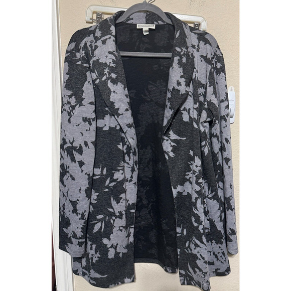 Dana Buchman Blazer Womens Sz L Gray Black Jacket Open Front Pockets Career - Picture 1 of 6